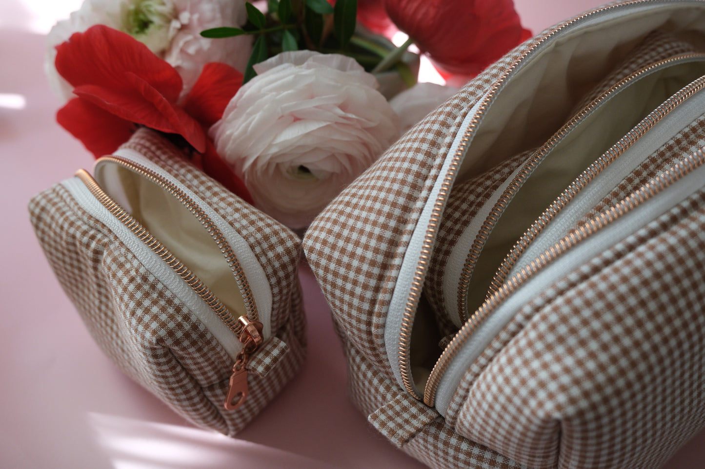 Handmade Floral Makeup Bag Set – 3 Sizes Zipper Pouch