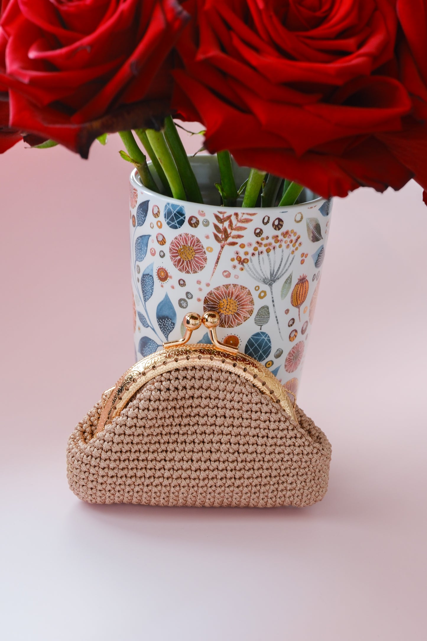 Handmade Crochet Coin Purse with Vintage Gold Kiss-Lock Clasp