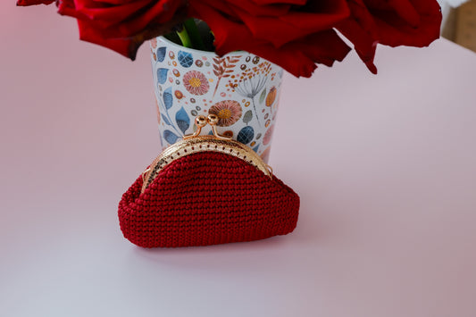Handmade Crochet Coin Purse with Vintage Gold Kiss-Lock Clasp