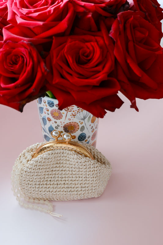 Handmade Crochet Coin Purse | Pearl Kiss Lock Pouch