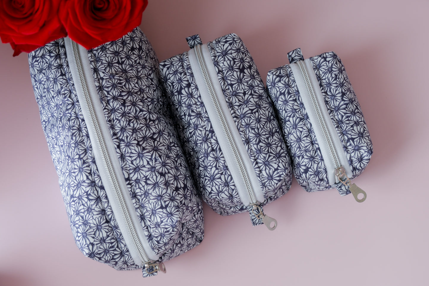 Handmade Floral Makeup Bag Set – 3 Sizes Zipper Pouch
