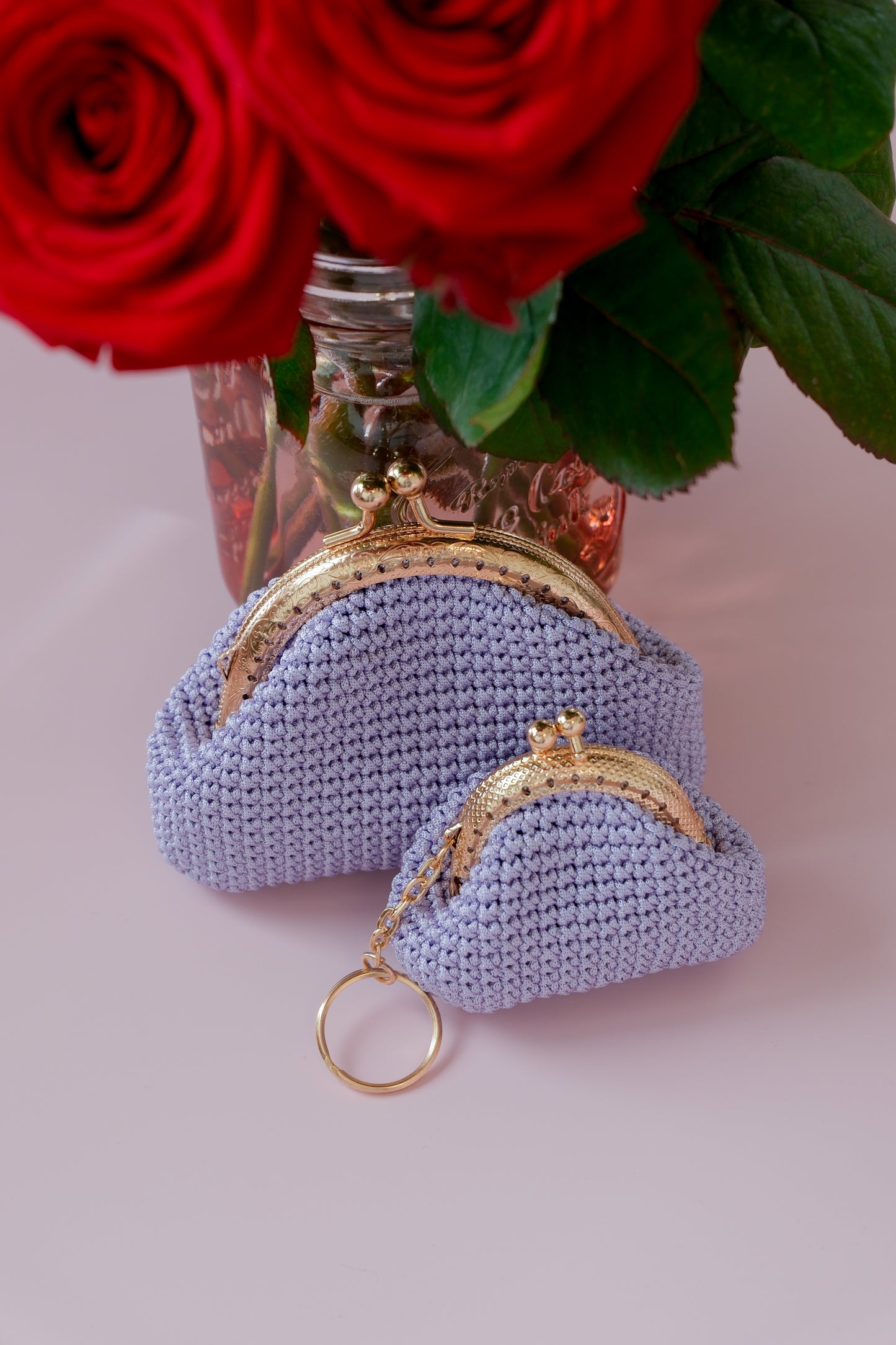 Handmade Crochet Coin Purse Keychain Set – Mini Clutch Wallet