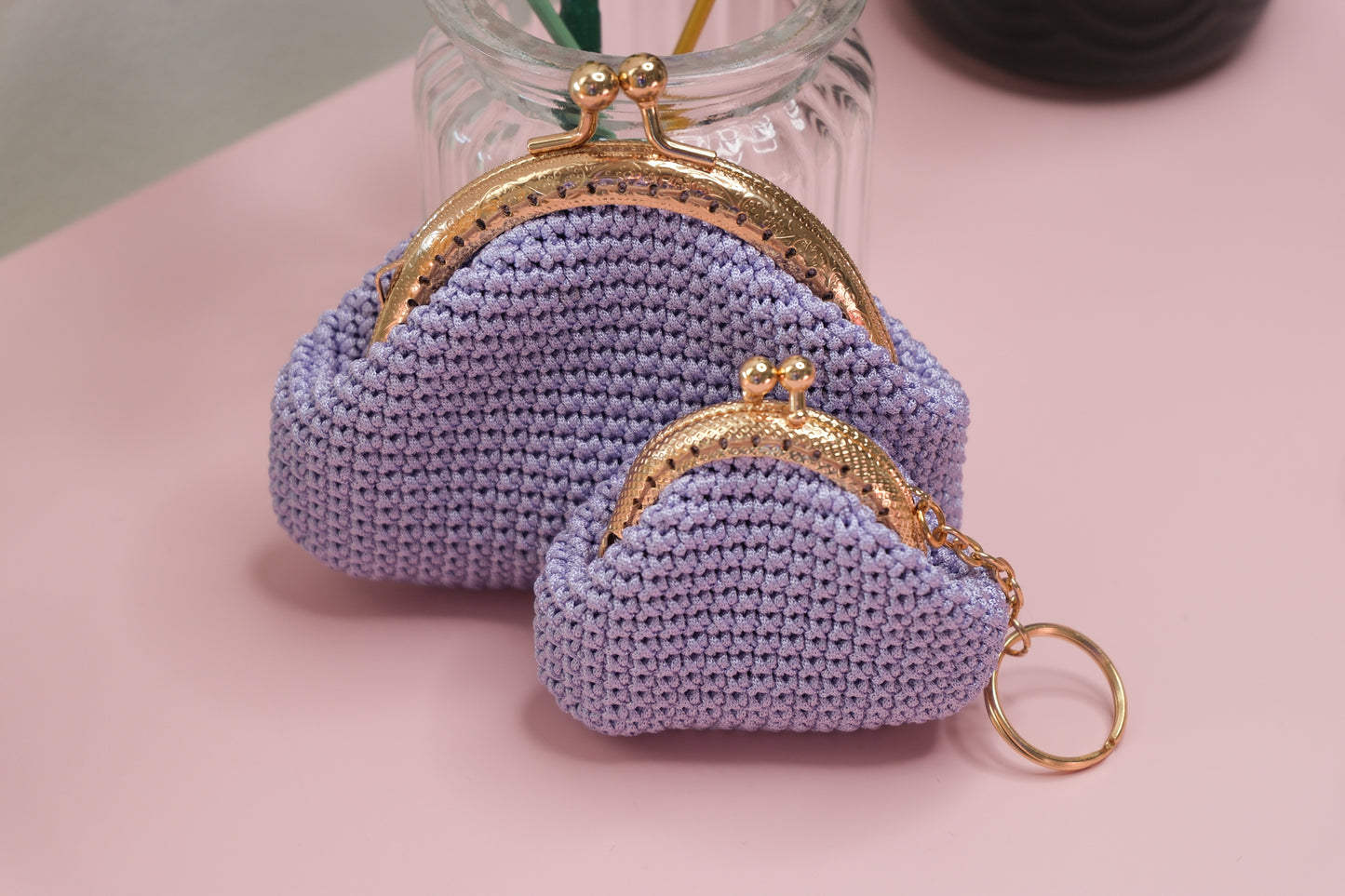 Handmade Crochet Coin Purse Keychain Set – Mini Clutch Wallet