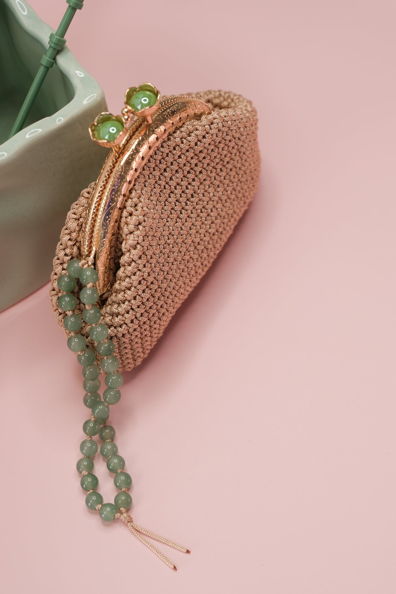 Luxury Crochet Clutch Purse – Handmade Kiss Lock Bag with Beaded Handle