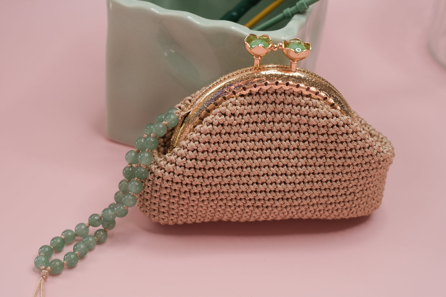 Luxury Crochet Clutch Purse – Handmade Kiss Lock Bag with Beaded Handle