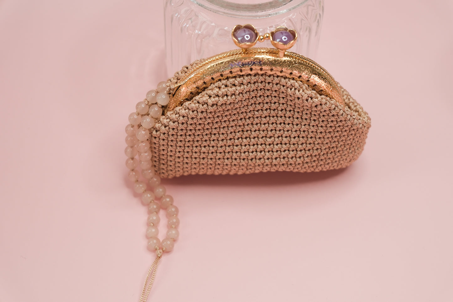 Luxury Crochet Clutch Purse – Handmade Kiss Lock Bag with Beaded Handle