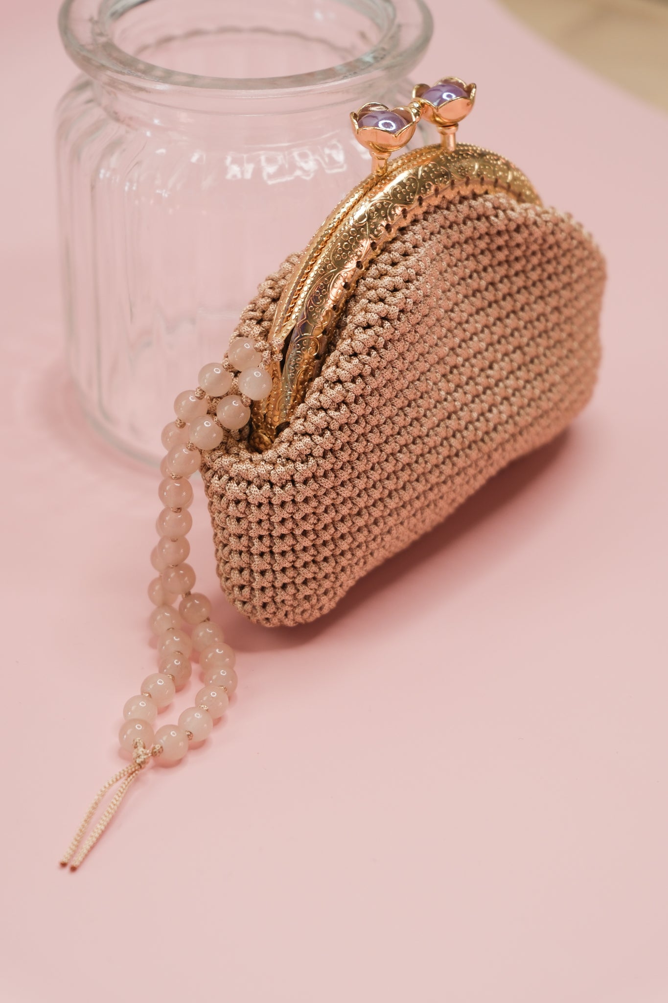 Luxury Crochet Clutch Purse – Handmade Kiss Lock Bag with Beaded Handle