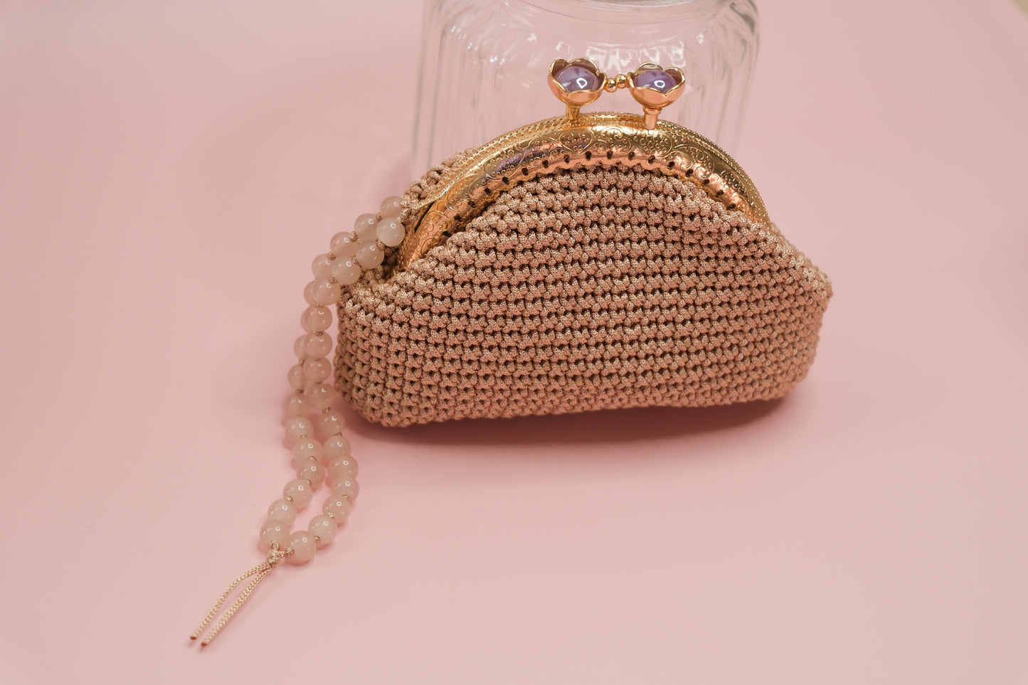 Luxury Crochet Clutch Purse – Handmade Kiss Lock Bag with Beaded Handle