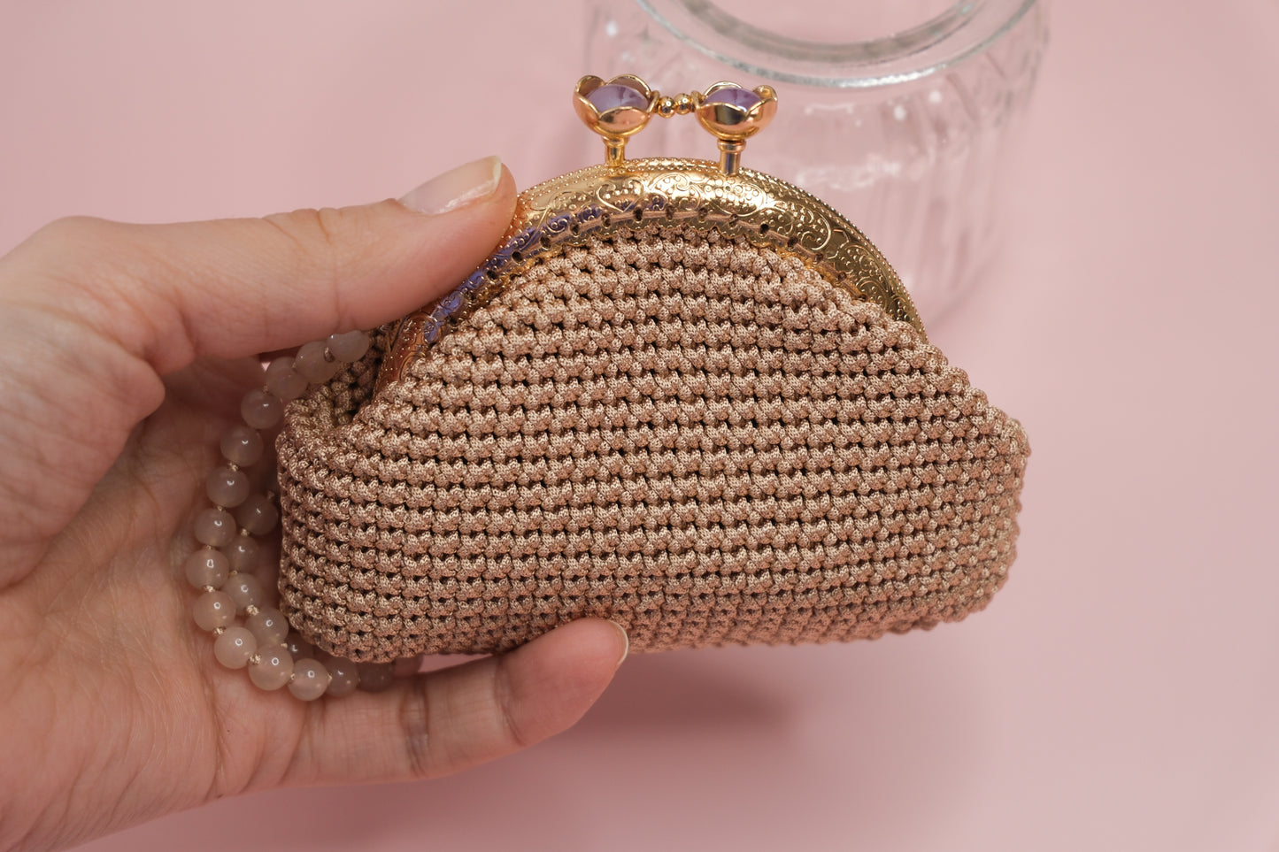 Luxury Crochet Clutch Purse – Handmade Kiss Lock Bag with Beaded Handle