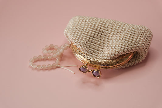 Luxury Crochet Clutch Purse – Handmade Kiss Lock Bag with Beaded Handle