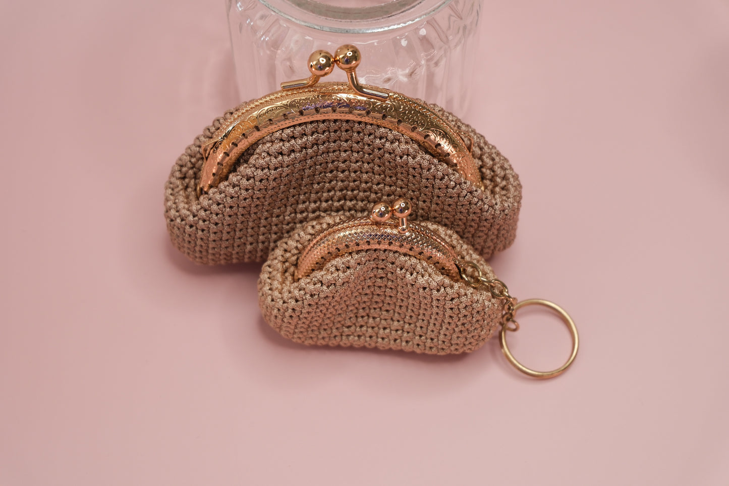 Handmade Crochet Coin Purse Keychain Set – Mini Clutch Wallet