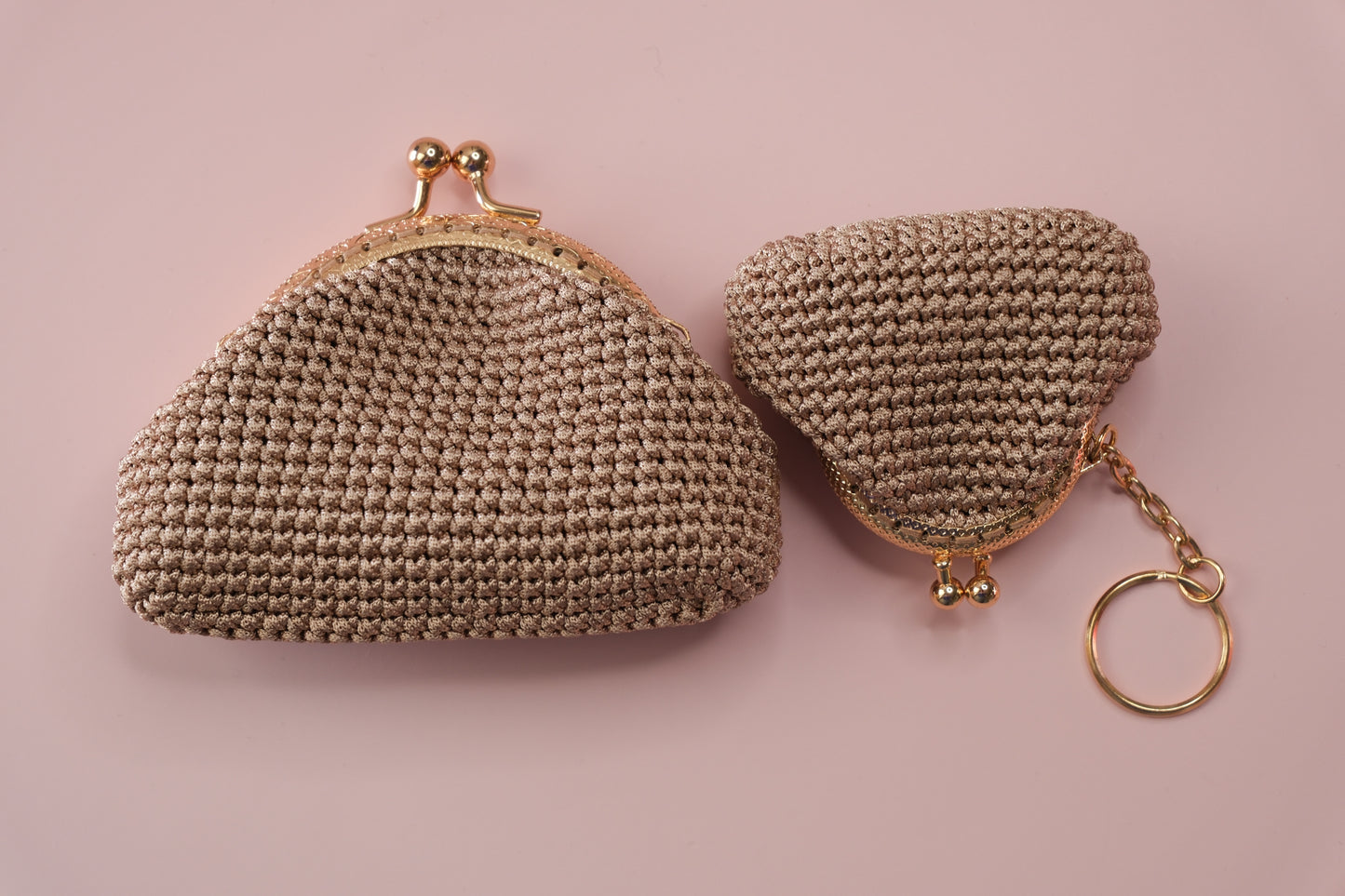 Handmade Crochet Coin Purse Keychain Set – Mini Clutch Wallet