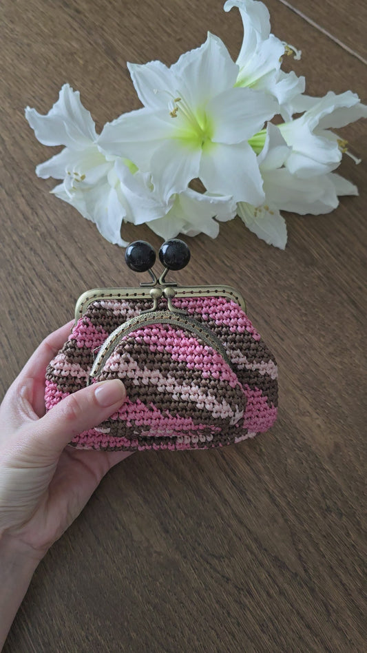 Handmade Crochet Coin Purse Set | Kiss Lock Pouch Duo