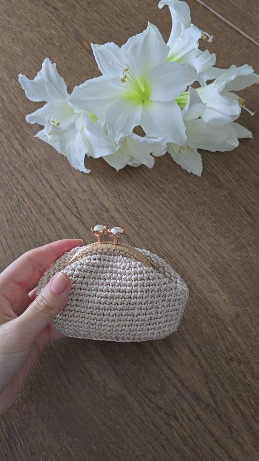 Handmade Crochet Coin Purse | Pearl Kiss Lock Pouch